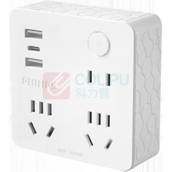 飞利浦 PHILIPS 墙壁桌面魔方插座 4332WA 3孔1.8米 (白色) 停产商品