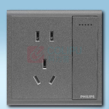 飞利浦 PHILIPS 86型 开关插座暗装孔距60mm 恒荟系列 一开五孔单控 (深灰色)
