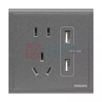 飞利浦 PHILIPS 86型 开关插座暗装孔距60mm 恒荟系列 一开五孔单控 (深灰色)