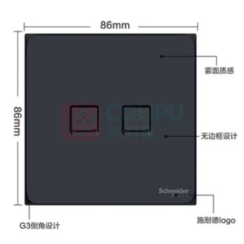 施耐德 Schneider 双口网络面板 AP-M-04-2A (曜石黑)
