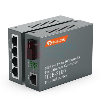 netLINK 光纤收发器 HTB-3100A/4FE-15KM/HTB-3100B-15KM 传输速率:百兆 接口类型:1光1电;1光4电 类型:单模单纤
