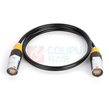 优企 RJ45模块网线卡侬网线航空插网络线机房防水跳线搬砖矿机千兆网线 5m 防水卡侬插六类千兆网线