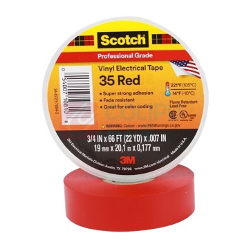 3M Scotch 优质PVC相色绝缘胶带 35# 19mm*20.1m*0.18mm 2卷 (红色) 进口电工胶带 耐高温耐候阻燃