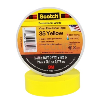 3M Scotch 优质PVC相色绝缘胶带 35# 19mm*20.1m*0.18mm 2卷 (黄色) 进口电工胶带 耐高温耐候阻燃