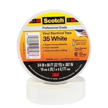 3M Scotch 优质PVC相色绝缘胶带 35# 19mm*20.1m*0.18mm 2卷 (白色) 进口电工胶带 耐高温耐候阻燃