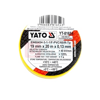 易尔拓 YATO 黄色电工绝缘胶带 YT-81654 19MM*20M