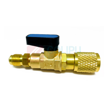 卓炫 冷媒加液球阀开关 1/4双英制 铜头 长度约100mm 两端均为1/4双英制螺纹 阀体主体长度约40mm 耐压5.0MPa