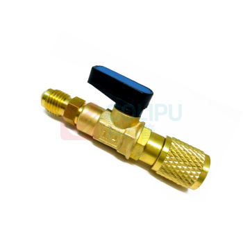 卓炫 冷媒加液球阀开关 1/4双英制 铜头 长度约100mm 两端均为1/4双英制螺纹 阀体主体长度约40mm 耐压5.0MPa