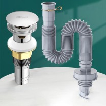 海立 面盆下水套装 MS241 不锈钢下水器+ABS伸缩管灰