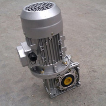 淏博传动 电机+减速机 NMRV050-100-YS0.12KW-4P-V5. 诚速比100:1,电机尾端向上,两端输出轴为空心轴,孔径∅25mm; 电机型号:YS6314,功率:0.12KW,转速1450r/min. 380V,防护等级IP55
