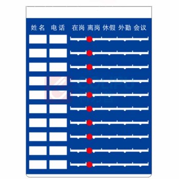 晗畅 定制工作人员去向牌亚克力 状态可定制 姓名靠左10人版 36*49cm 