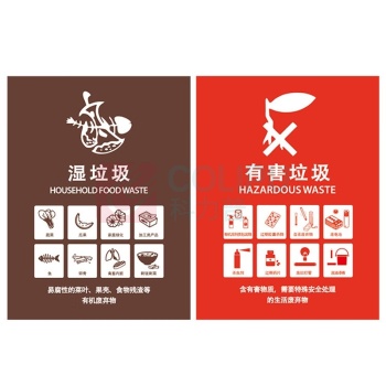 科力邦 Kelibang 垃圾桶分类标识不干胶贴 KBT002 50*40cm湿垃圾 (棕色)