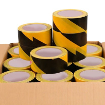 百舸 BAIGE PVC警示胶带 48mm (黑黄) 警示胶带pvc地板胶带车间定位划线地标警戒安全标示 黑黄斜纹15m/卷