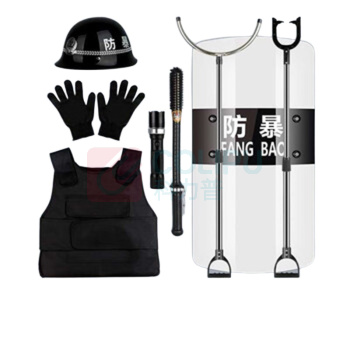 洪湖 防暴器材 安保器材8件套 含3.5mm盾牌×1+钢叉×1+脚叉×1+PC防暴棍×1+防刺服×1+防暴头盔×1+防割手套×1双+手电×1 1套
