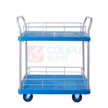 连和 双层护栏双把手超静手推车 PLA150Y-T2-HL2-D 720*480*910MM 铁支架天然橡胶轮(承重150kg)