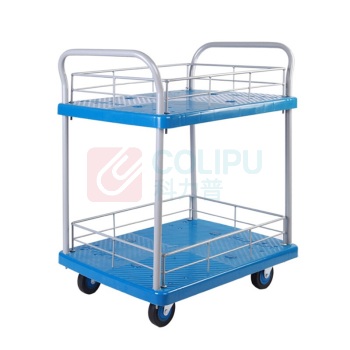 连和 双层护栏双把手超静手推车 PLA150Y-T2-HL2-D 720*480*910MM 铁支架天然橡胶轮(承重150kg)