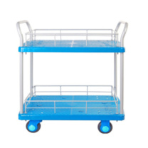 连和 双层护栏双把手静音手推车 300kg PLA300-T2-HL2-D 900*600MM 尼龙支架天然橡胶轮 承重300KG