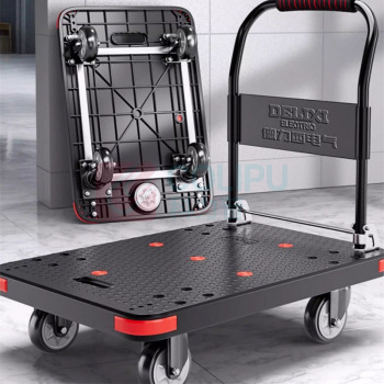 德力西 DELIXI 小推车仓库搬运平板车家用便携折叠手推车 90*60*88cm 5寸TPR静音耐磨轮 刹车轮-安全承重800斤