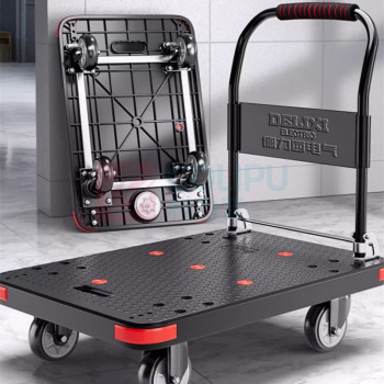 德力西 DELIXI 小推车仓库搬运平板车家用便携折叠手推车 90*60*88cm 5寸TPR静音耐磨轮 刹车轮-安全承重600斤