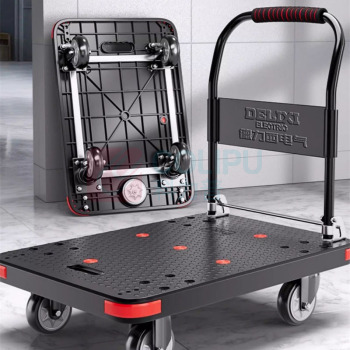 德力西 DELIXI 小推车仓库搬运平板车家用便携折叠手推车 90*60*88cm 刹车轮-安全承重1000斤 5寸TPR静音耐磨轮