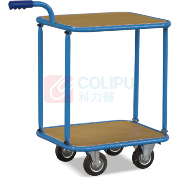 虎力 250KG 木质平板尺寸600X450mm CJ251 ￠200mm橡胶轮2个万向型脚轮带刹车 2个固定型脚轮 褐色木板