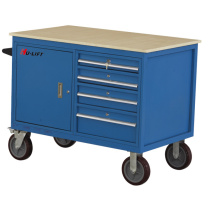 虎力 500Kg A型可移动工具柜车 WL50A 台面1150×700mm台面高度930mm 带四个抽屉带四个抽屉红色PU轮两个万向轮两个固定轮Φ200×50带刹车