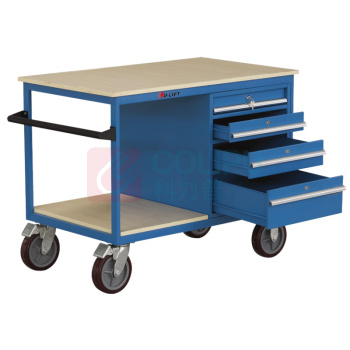 虎力 500Kg C型可移动工具柜车 WL50C 台面尺寸1220*630mm台面离地高度330mm 带1个柜门带1个柜门红色PU轮两个万向轮两个固定轮Φ200×50带刹车
