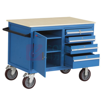 虎力 500Kg C型可移动工具柜车 WL50C 台面尺寸1220*630mm台面离地高度330mm 带1个柜门带1个柜门红色PU轮两个万向轮两个固定轮Φ200×50带刹车
