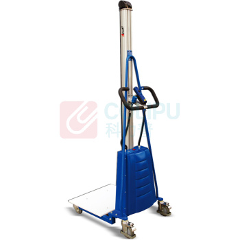 虎力 100KG电动工位车,升高高度130-1700mm E100A 台面600X470mm载荷中心250mm,免维护电池,12AH/24V 带充电器,PU轮带刹车,RAL5017蓝色