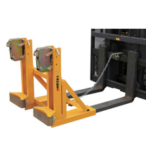 优客力 YOKLI 叉车用油桶夹 DG1000A 1000Kg重型油桶搬运夹(夹扣式), 双桶(叉车专用), 高度可调,带耐磨保护垫,带自动锁紧夹爪机构 (黄色)