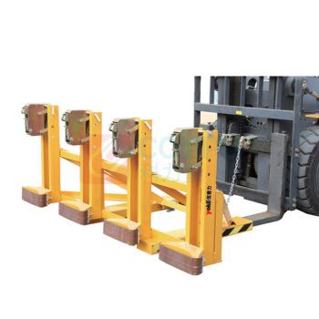 优客力 YOKLI 叉车用油桶夹 DG2000A 2000Kg 重型油桶搬运夹(夹扣式), 四桶(叉车专用), 高度可调,带耐磨保护垫,带自动锁紧夹爪机构 (黄色)