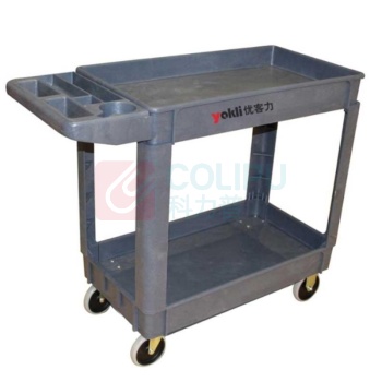 优客力 YOKLI 塑料工具车 UB252 250Kg 2层塑料工具车, 单侧手把, 2个万向轮+2个定向轮, 台面尺寸950X650mm,整车尺寸:1170X650X850mm (灰色)