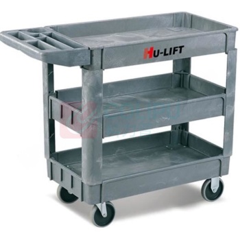 优客力 YOKLI 塑料工具车 UD253 250Kg 3层塑料工具车, 单侧手把, 2个万向轮+2个定向轮,台面尺寸790X435mm,整车尺寸:1010X435X850mm (灰色)