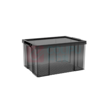 黎楚 塑料收纳箱 无轮 60L 655*430*240mm (透明黑)