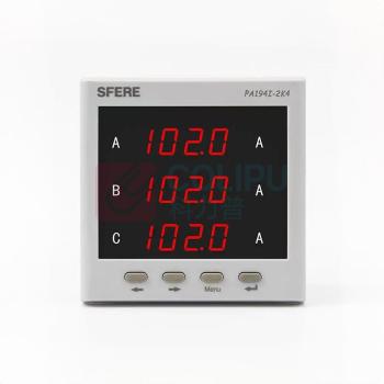 斯菲尔 电流表 PA194I-2X4 开孔111×111电源:AC、DC(80-270V) 可选择倍率:35A/5A或75A/5A或100A/5A或300A/5A,精度:0.5级