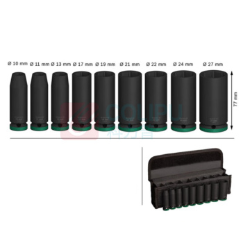 博世 BOSCH 1/2”套筒 10/11/13/17/19/21/22/24/27mm(长77mm),9支装 2608003040