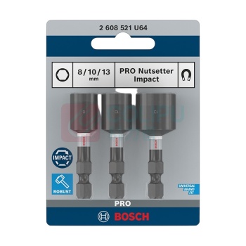 博世 BOSCH 抗冲击起子套筒3支装 (8,10,13mm),长度50mm 2608521U64