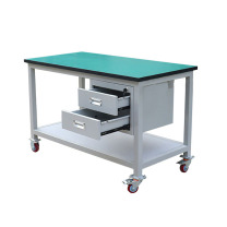 依诺 防静电双层推车带脚轮带双抽屉无把手 80cm*60cm*75cm