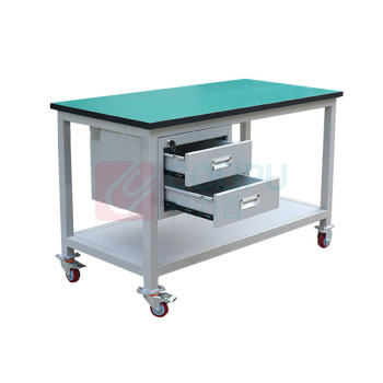依诺 防静电双层推车带脚轮带双抽屉无把手 80cm*60cm*75cm