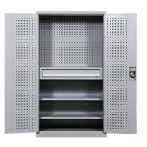 虎力 工具柜 SN3797 1600*700*820mm 框架角钢40*4.0mm,柜顶板厚3.0mm,左右后侧记门板厚度1.5mm,柜内可调节层板3层,单层承重200KG,带防静电胶皮垫,柜体三面圆孔挂壁配多种规格挂钩