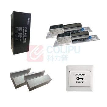 熵基 ZKTeco 门禁配件套装(双门安装) TZ002 适用于有框玻璃门 包含5A门禁电源×1+电插锁×2+门夹×2+出门开关(不带暗盒)×1