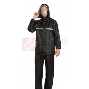 罗德力 分体式雨衣雨裤套装 XXXL码-双口袋可拆卸双帽檐 双层牛津布 (黑色) 反光