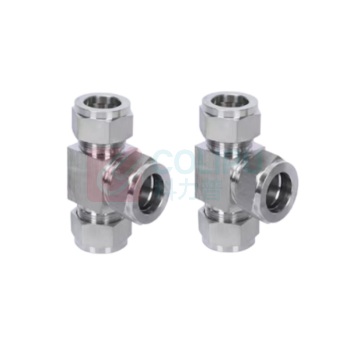 辽誉 大小双卡环T型卡套三通接头 变径Φ10mm-Φ8mm-Φ10mm 304不锈钢90°