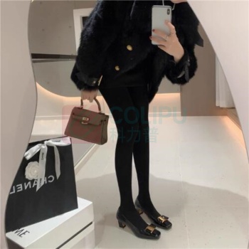 OTHER 春季小众蝴蝶结方头中跟浅口女鞋百搭气质粗跟 35~40码 单鞋 QTZL2023
