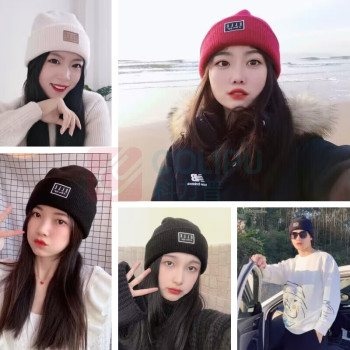 ELLE 帽子 男女士保暖毛线帽针织 均码 黑色 绵羊毛