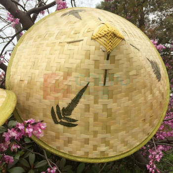 谋福 斗笠帽子 草帽竹编叶子帽 遮阳防雨钓鱼挡雨采茶农民帽 带全套配件 42-43 厘米