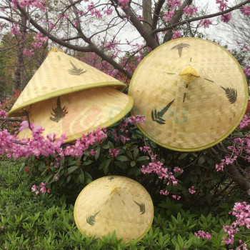 谋福 斗笠帽子 草帽竹编叶子帽 遮阳防雨钓鱼挡雨采茶农民帽 带全套配件 42-43 厘米