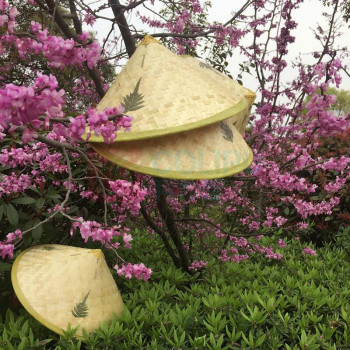 谋福 斗笠帽子 草帽竹编叶子帽 遮阳防雨钓鱼挡雨采茶农民帽 带全套配件 42-43 厘米