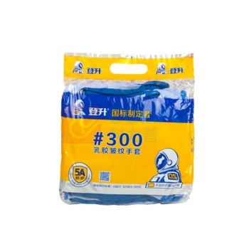 登升 纱线乳胶皱纹手套 300号 10针 (蓝色)