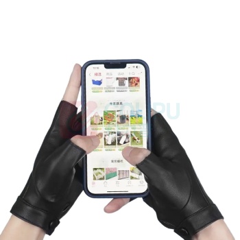 安赛瑞 加绒皮半指手套 3N00061 L 码 三线加绒款 (黑色)